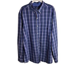 CHAPS Mens Plaid Button Down Shirt XL Easy Care Stretch Blue Purple White *FLAW